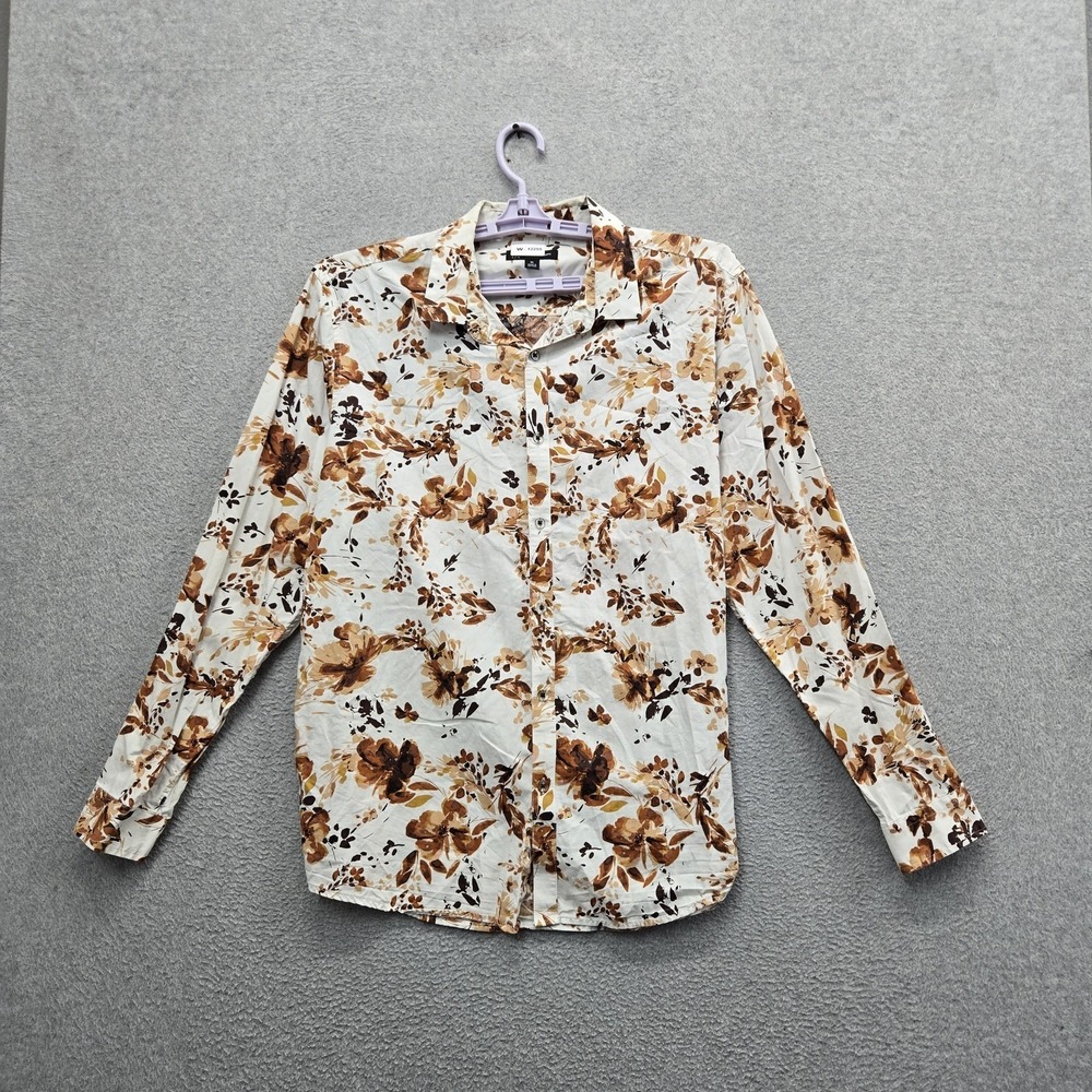 INC International Concepts Women Button Up Shirt XL White Floral Office Artsy